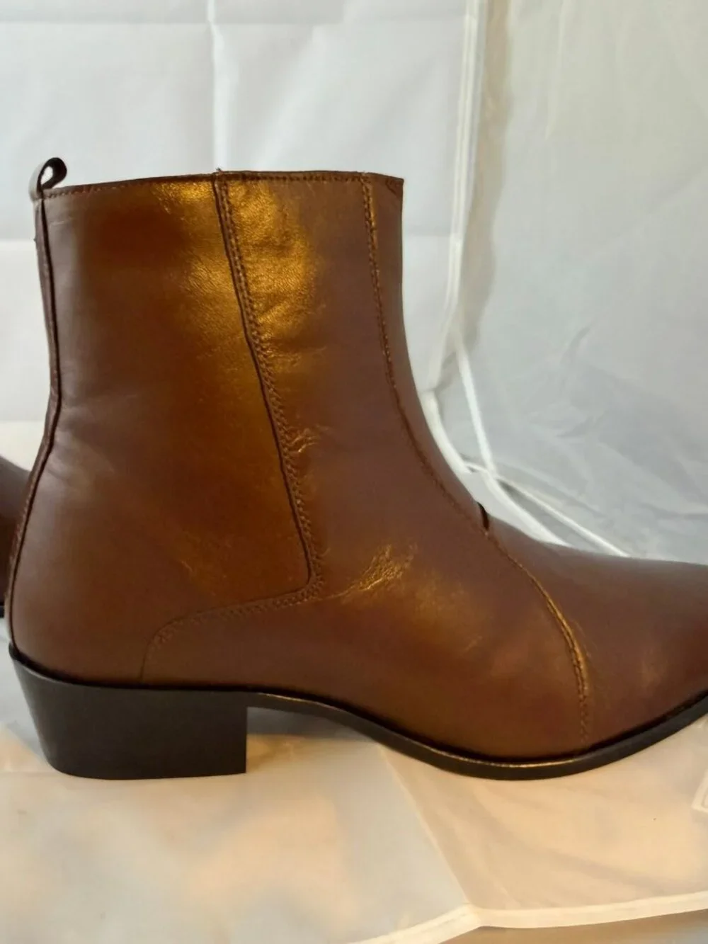 Stacy Adams Men's Santos Plain-Toe Side Zipper Boot Cognac Leather Size 11  NEW
